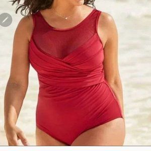 Red Adore Me One Piece Swim Suit with mesh top